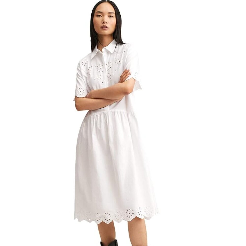 NWT MANGO Cloud-H Openwork Embroidered Eyelet Button Shirt Dress Size S